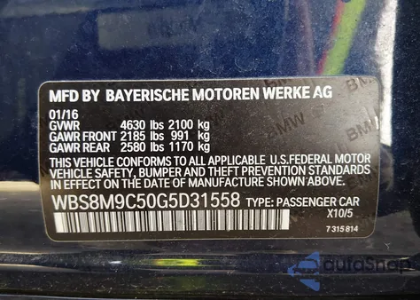 2016 BMW M3 from USA, damaged, VIN WBS8M9C50G5D31558